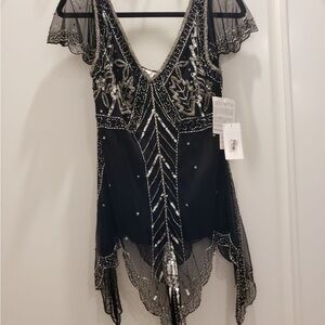 Scala Fancy Black and Silver Beaded Blouse